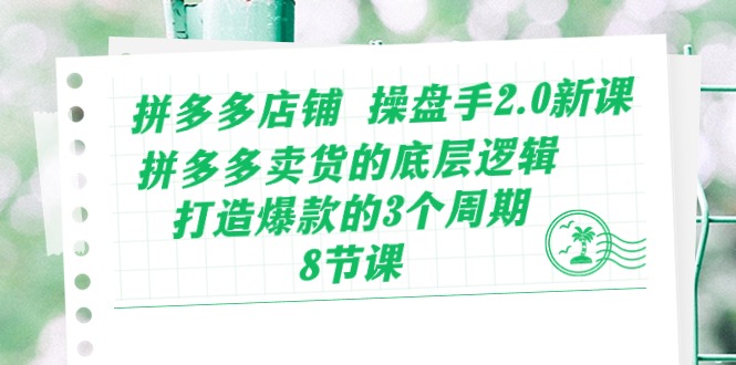 拼多多店铺操盘手2.0新课，拼多多卖货的底层逻辑，打造爆款的3个周期（8节）-小白项目分享网