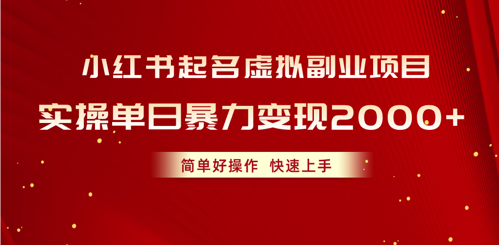 （10856期）小红书起名虚拟副业项目，实操单日暴力变现2000+，简单好操作，快速上手-小白项目分享网