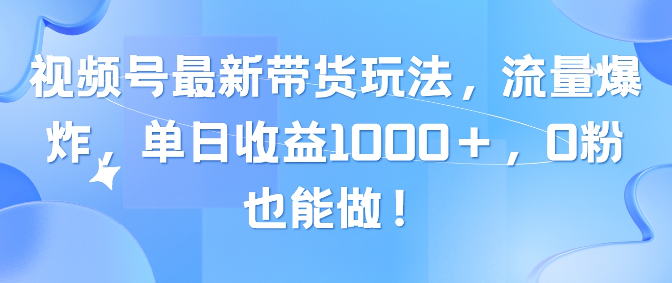 （10858期）视频号最新带货玩法，流量爆炸，单日收益1000＋，0粉也能做！-小白项目分享网